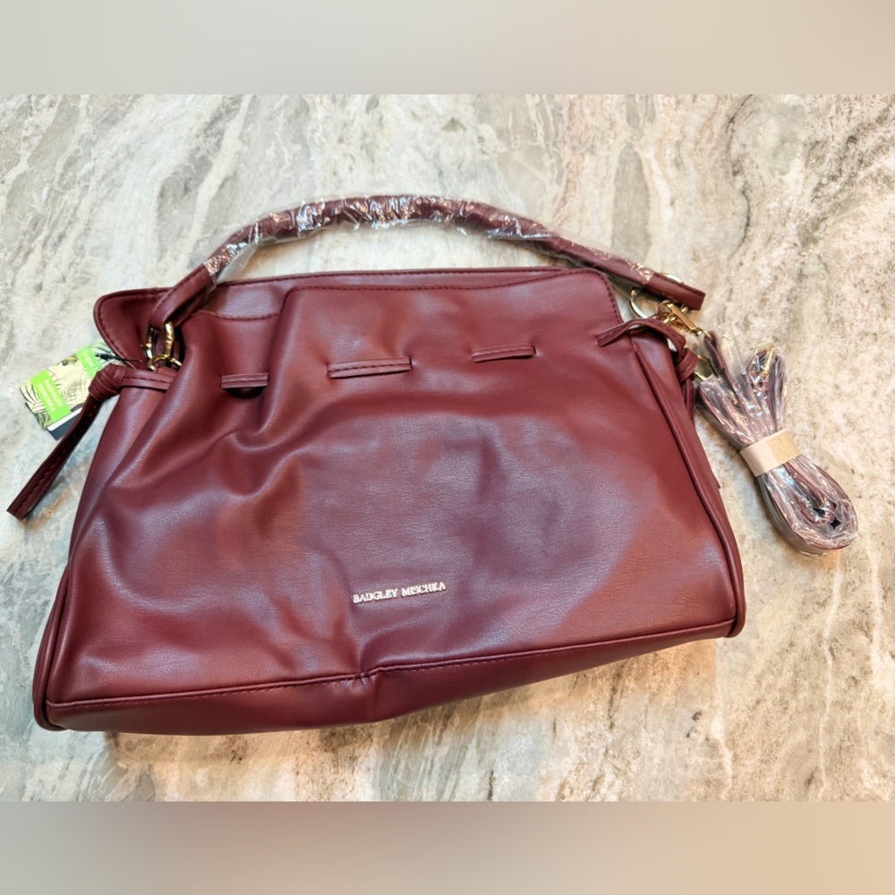 Badgley Mischka Wine Monaco Colorblock Satchel Crossbody Bag NWT $149